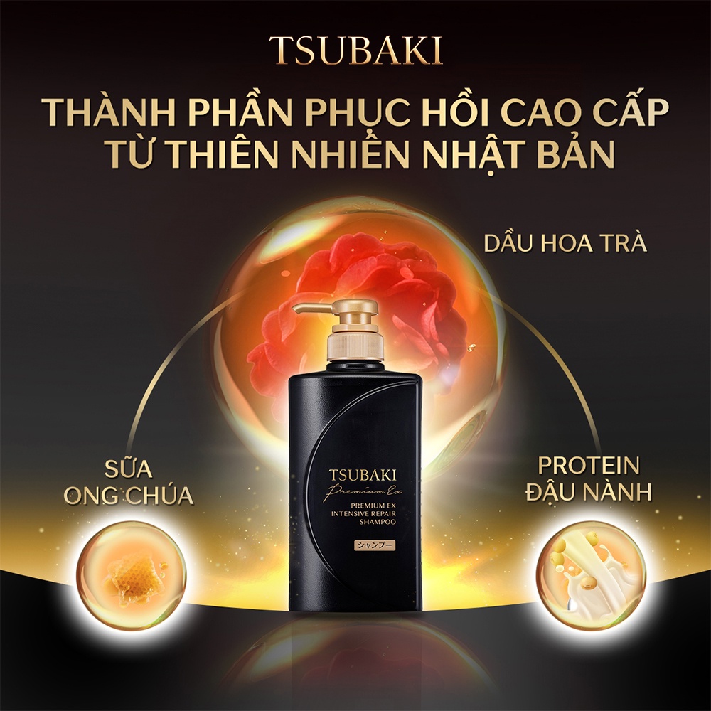 Dầu Gội Giúp Phục Hồi Chuyên Sâu &amp; Tái Tạo Tóc Hư Tổn Tsubaki Premium Ex Intensive Repair 490ml