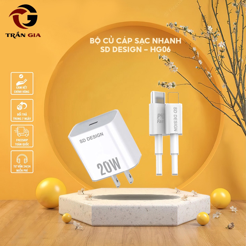 Bộ Củ Cáp Sạc Nhanh HG06 20W, type-C sang ip tương thích cho IP11/12/13/Pro/Max an toàn cho điện thoại