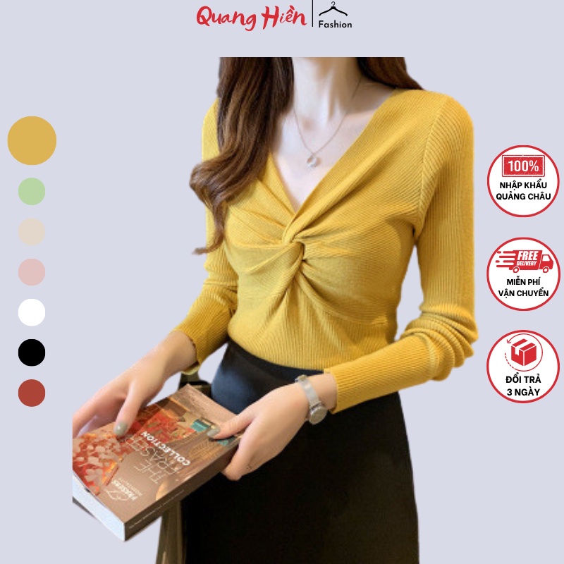 Áo len tăm nữ Quảng Châu xoắn ngực dài tay phong cách Hàn Quốc freesize MS350 (ảnh+video shop tự quay)