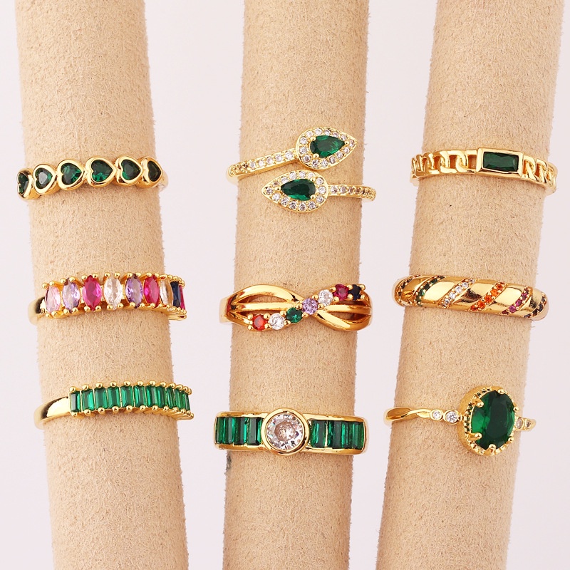Vòng Tay Kèm Nhẫn Đính Đá Zircon Nhiều Màu Phong Cách Âu Mỹ