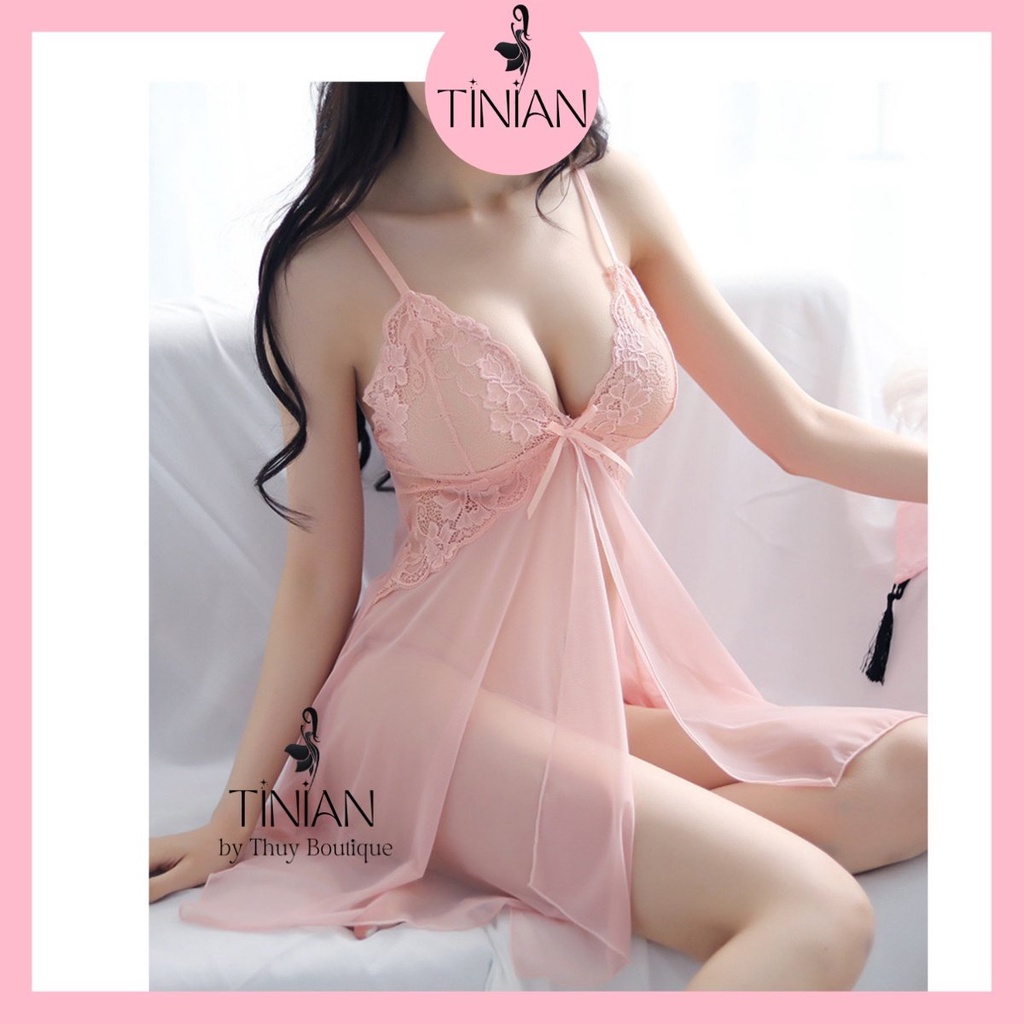 Váy ngủ ren voan 2dây TINIAN xẻ tà quyến rũ hở lưng sexy gợi cảm 5044