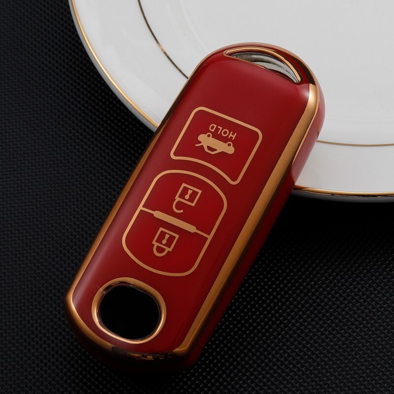 Ốp Bảo vệ, Bao Da, Vỏ Bọc Chìa Khóa Viền Vàng Mazda 2,3,6,CX-3,CX-5,CX-8 Trước 2020