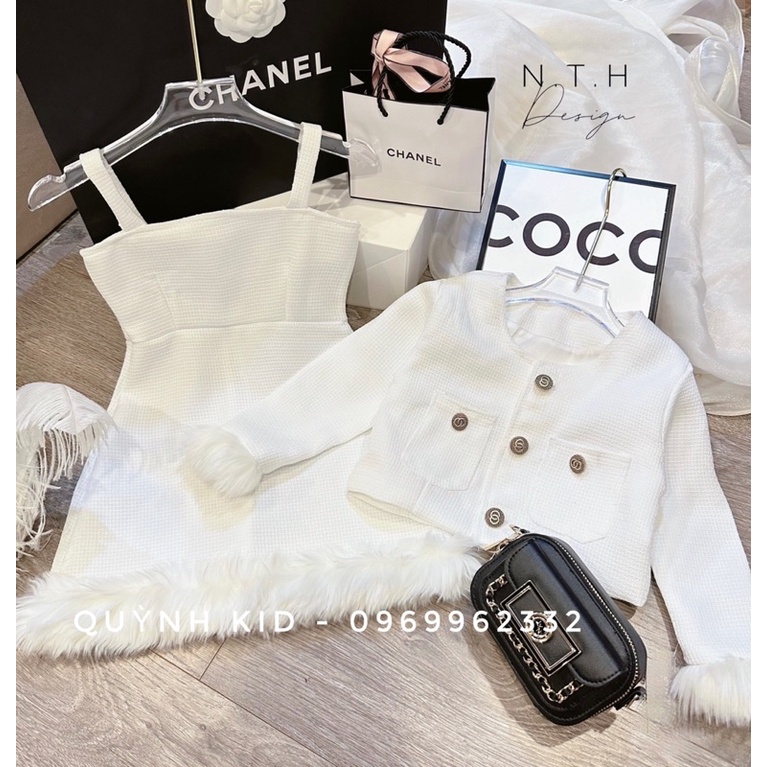 Sét Dạ 2 Món Viền Lông Bé Gái 9-32kg