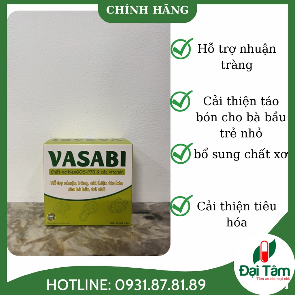 Chất xơ Vasabi Hỗ trợ nhuận tràng, cải thiện táo bón cho bà bầu, trẻ nhỏ - Hộp 20 gói