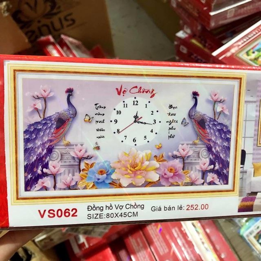 Tranh đính đá đồng hồ vợ chồng VS062