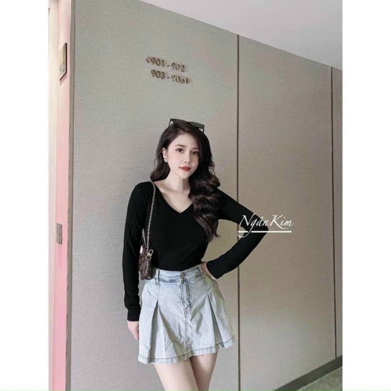 Áo Thun Gân Cổ Tim Dài Tay Chất Borip Xịn CC081