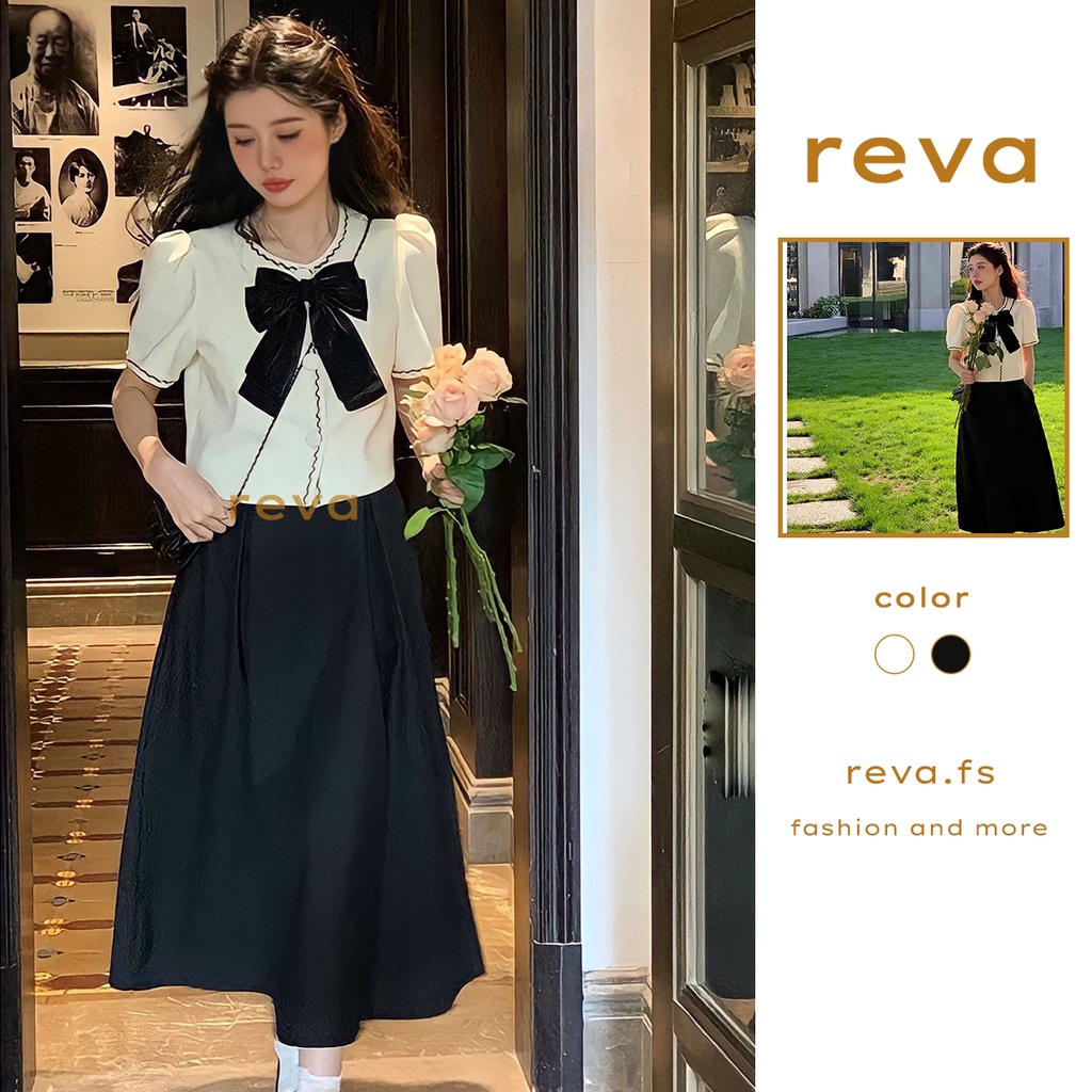 Set Đầm váy nữ REVA B09 áo chạy viền cài nút thật phối nơ mix kèm chân váy cực xinh, nhẹ nhàng phù hợp đi chơi, dạo phố
