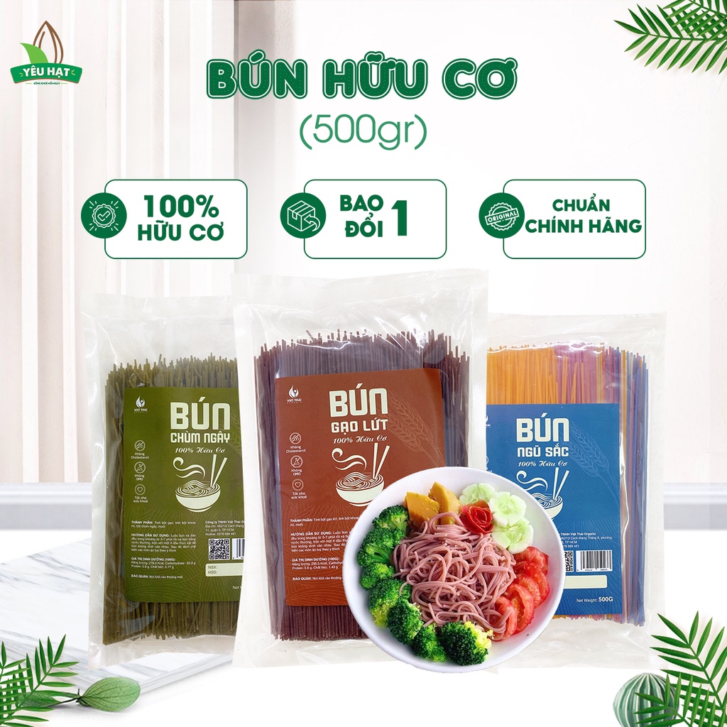 Bún Gạo Lứt, Ngũ Sắc, Chùm Ngây 100% Hữu Cơ Ăn Kiêng Eat Clean Thực Dưỡng Siêu Ngon Yêu Hạt