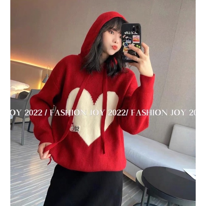 Áo Len Hình Trái Tim Dài Tay Có Mũ 2 màu siêu xinh