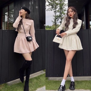 Set áo dạ tweed chạy viền cúc ngọc kèm chân váy sadtcv