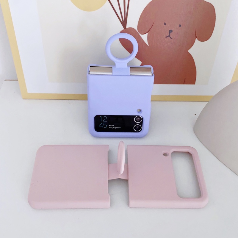 Ốp Điện Thoại Silicone Màu Trơn Nắp Gập Có Vòng Nhẫn Từ Tính Cho Samsung Galaxy Z Flip 3 Flip 4 3