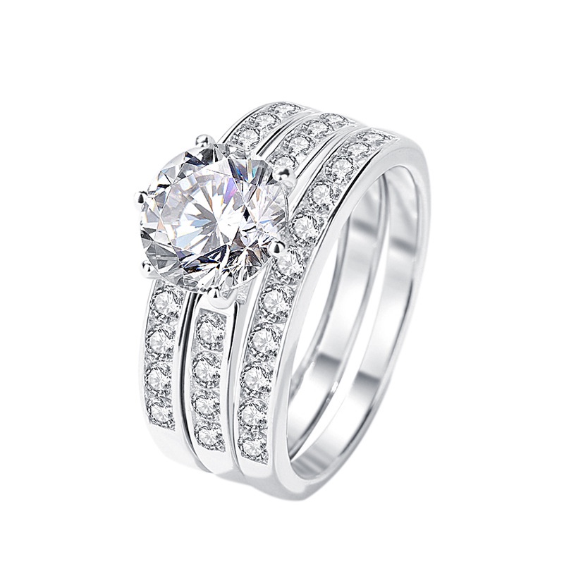 Kim Cương Nhân Tạo Moissanite (8mm) Nhẫn nữ 925 bạc D màu 2 carat Mosan đá có thể vượt qua bút kim cương, giấy chứng nhận giám định 100 bộ nhẫn xếp chồng lên nhau đeo nhẫn
