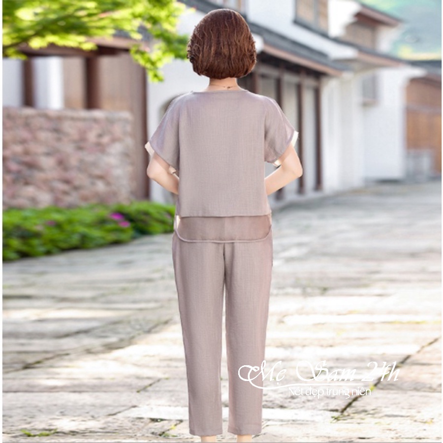 Đồ bộ mặc nhà nữ quần áo trung niên Mẹ Sam 24h chất liệu đũi mềm mát form vừa xinh ĐBH.27