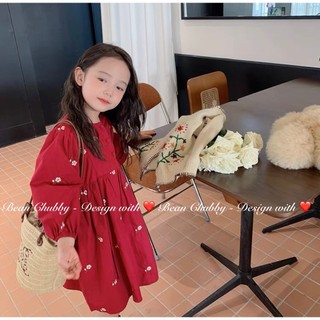 Váy đỏ thô hoa bé gái 1-10y