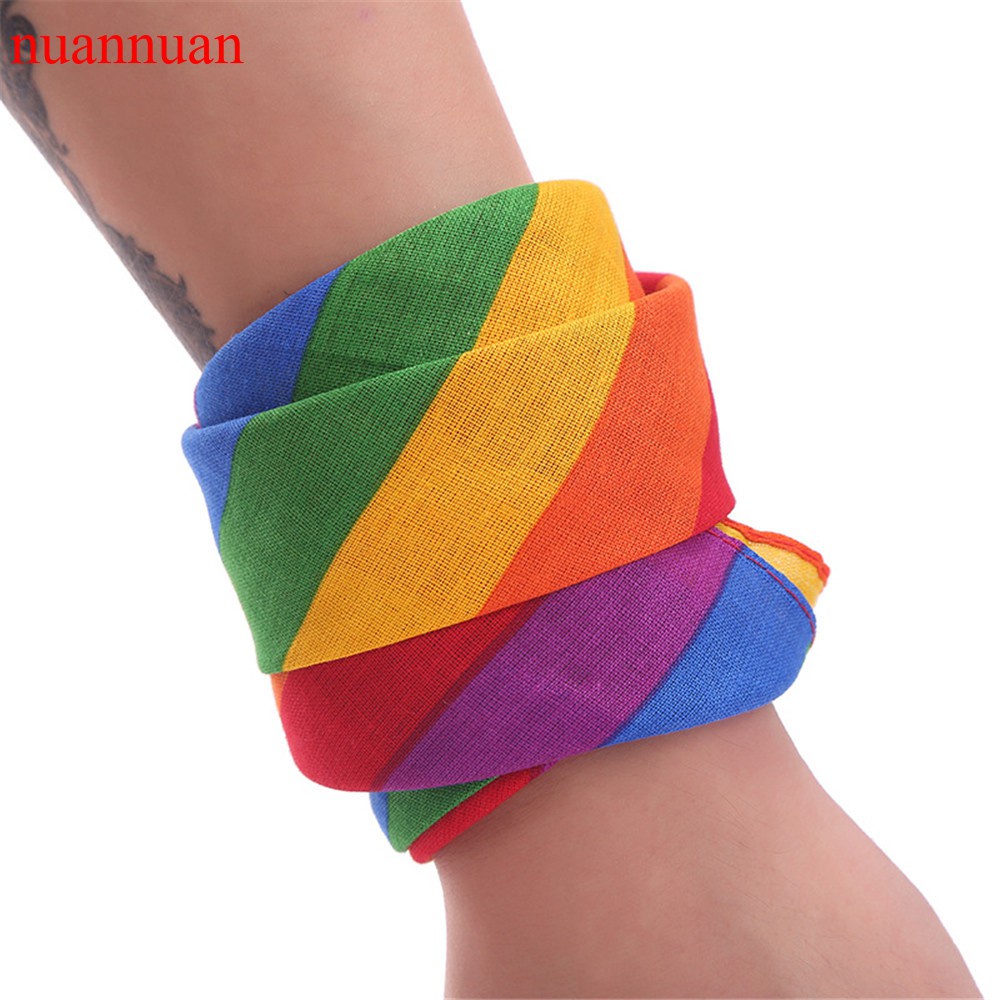Khăn rằn cotton quàng đầu buộc cổ tay hình vuông màu cầu vồng cho cộng đồng LGBT