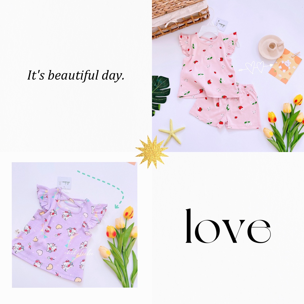 Set bộ thun đùi đan dây hãng Chikobebe họa tiết so cute cho bé gái