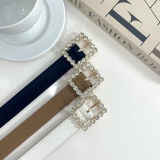 Dây nịt nữ đầu vuông bản to đính hạt Modleaf Cubic square belt Hàn Quốc