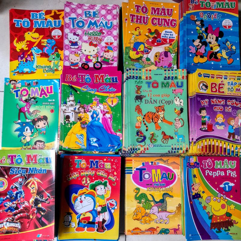 Tranh tô màu, tập tô màu cho bé - siêu nhân, công chúa, doreamon, hello kitty, heo Peppa, khủng long,nhân vật hoạt hình