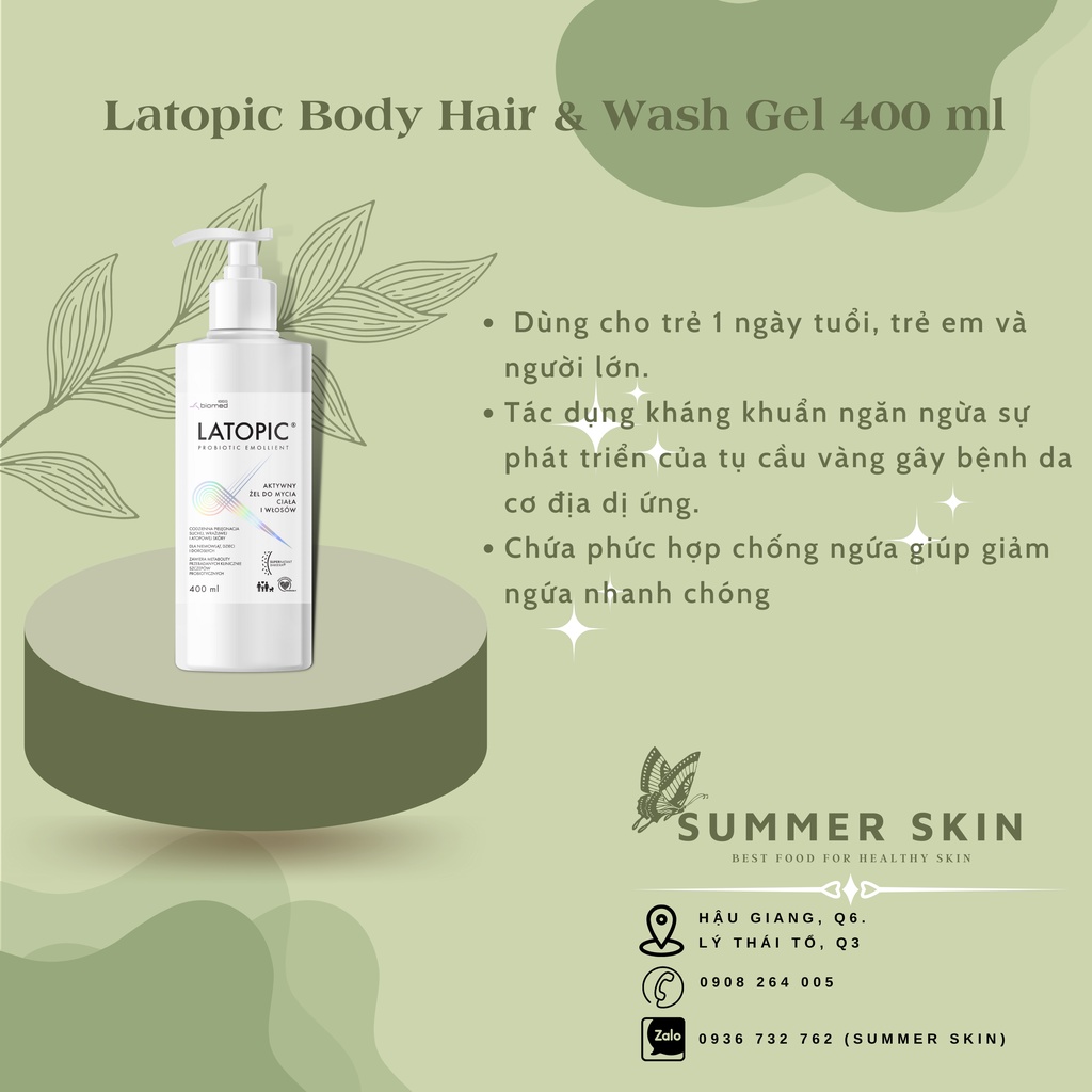 (BAO BÌ MỚI) - Latopic Body And Hair Wash Gel 400ml - Gel Tắm Gội Dành Cho Da Dị Ứng - Kích Ứng