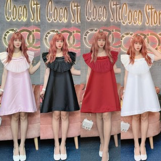 D090 - ĐẦM ĐỎ ĐI CHƠI TẾT, CHƠI NOEL, DỰ TIỆC VIỀN BÈO CỔ THIẾT KẾ VỚI TONE MÀU XINH XẮN