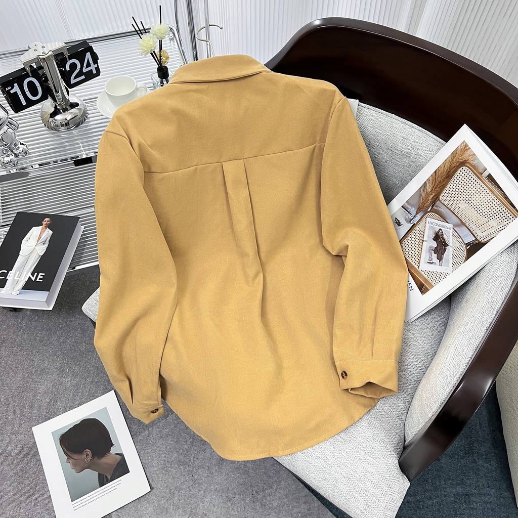 Áo Sơ Mi Nữ Dài Tay Cổ Bẻ Thời Trang Hồng Kông