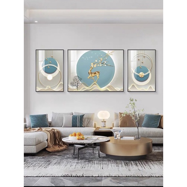 Bộ 3 Tranh Treo Tường Tráng gương Phòng Khách/ Ngủ/ Phòng ăn/ Nhà Nghỉ Hươu Nai Lông Vũ hiện đại
