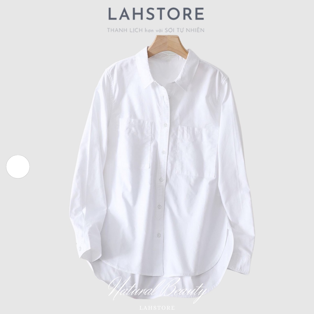 Áo sơ mi nữ form rộng tay dài vải thô cotton cao cấp, cổ đức 2 túi ngực - LAHSTORE Linen Shirt (Trắng Ngà)