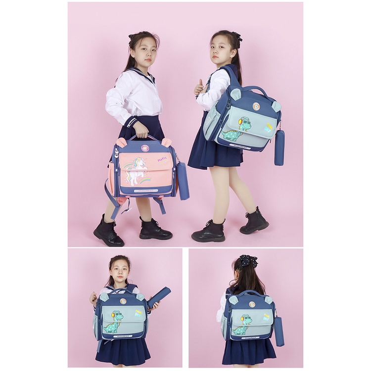 Balo Cặp sách ngang chống gù tiểu học cho bé trai gái cấp 1 họa tiết khủng long siêu hit hot