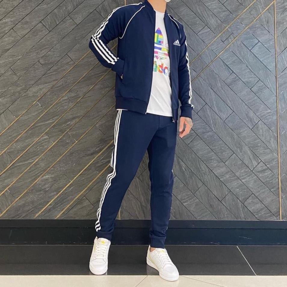 S2 Quần áo thể thao nam nữ adidas thu đông cao cấp, bộ thể thao nam cổ bomber 3 màu cơ bản từ 45kg-75kg