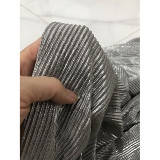 Vải voan dập ly tăm màu xám nhũ ánh bạc mềm rũ co dãn giá 1m _
