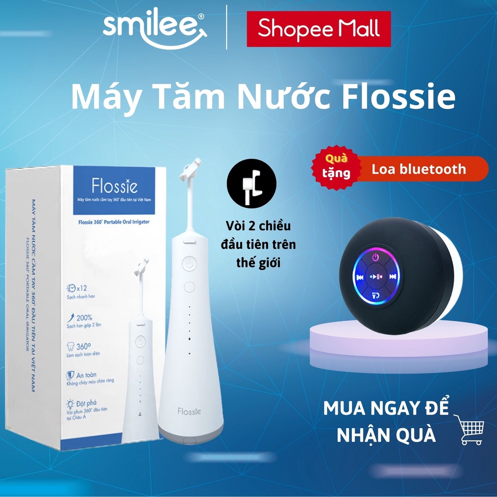 Tăm nước cầm tay Flossie chính hãng. Vòi phun 2 chiều đầu tiên cho góc phun vuông góc hạn chế chảy máu chân răng