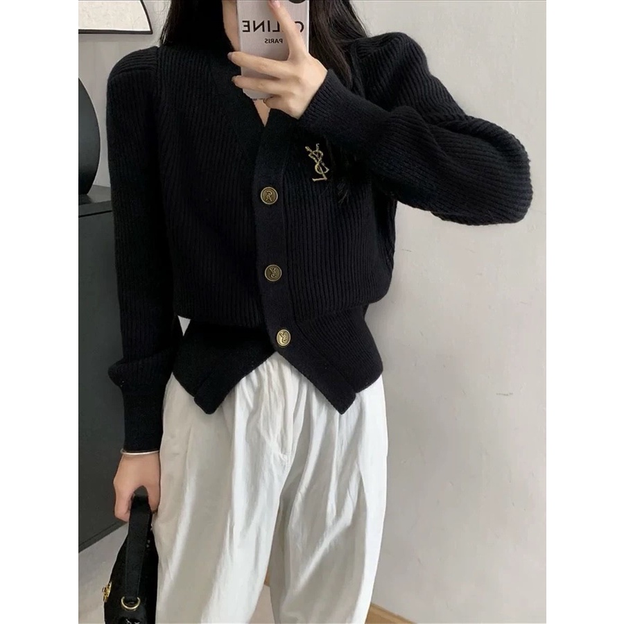 Áo Khoác Len Tay Dài Cổ Chữ v Ôm Dáng Thời Trang Thu Đông Cho Nữ