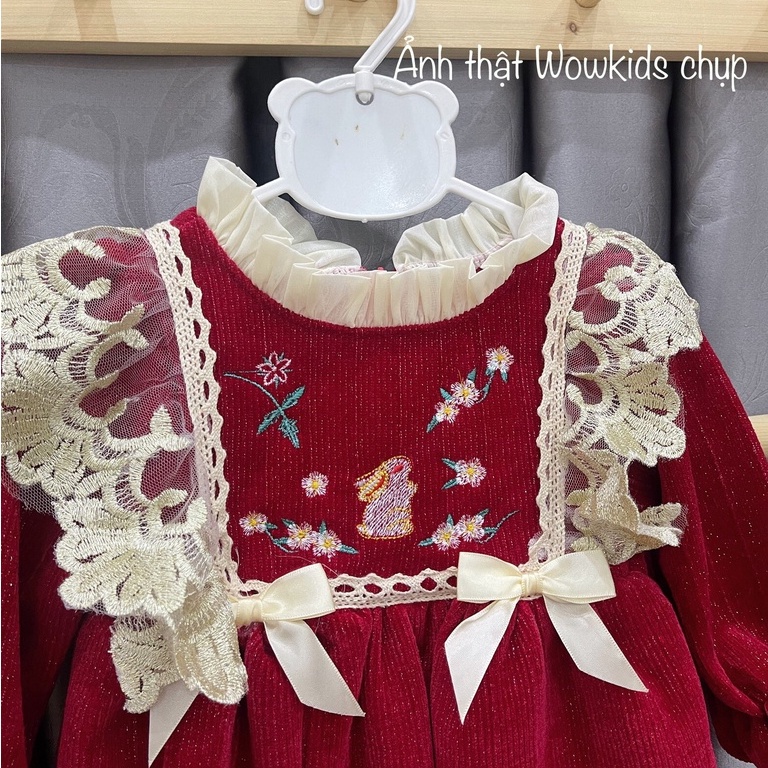 Váy Nhung Nhũ Cho Bé Gái WOWKIDS Lót Bồng Thêu Hoa Phối Ren Cánh Tiên Cho Bé Từ 8-14kg