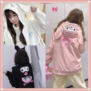 Áo Hoodie Thêu Họa Tiết Hoạt Hình My Melody Kuromi Cinnamoroll Purin Dễ Thương Cho Nữ