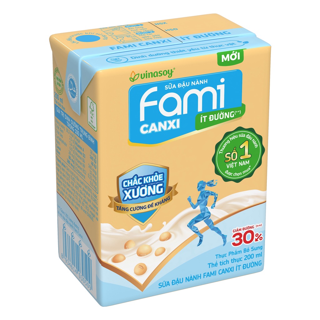 Thùng sữa đậu nành Fami Canxi ít đường (36 hộp x 200ml)