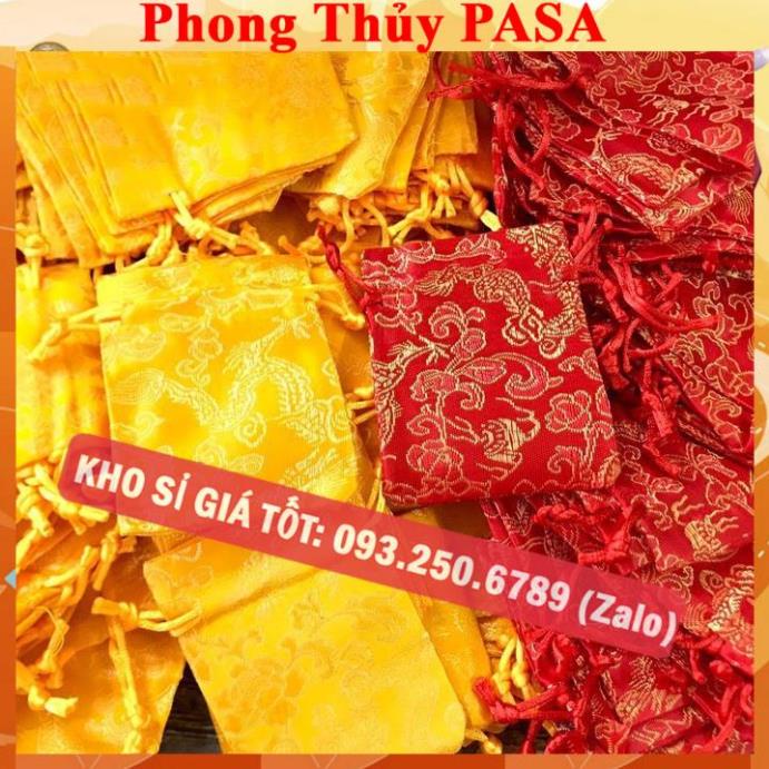 BÁN CHẠY Combo 100 Túi Gấm Long Phụng Đỏ Vàng Siêu Kute rút dây 7 x 9 cm đựng trang sức, đồ phong thủy