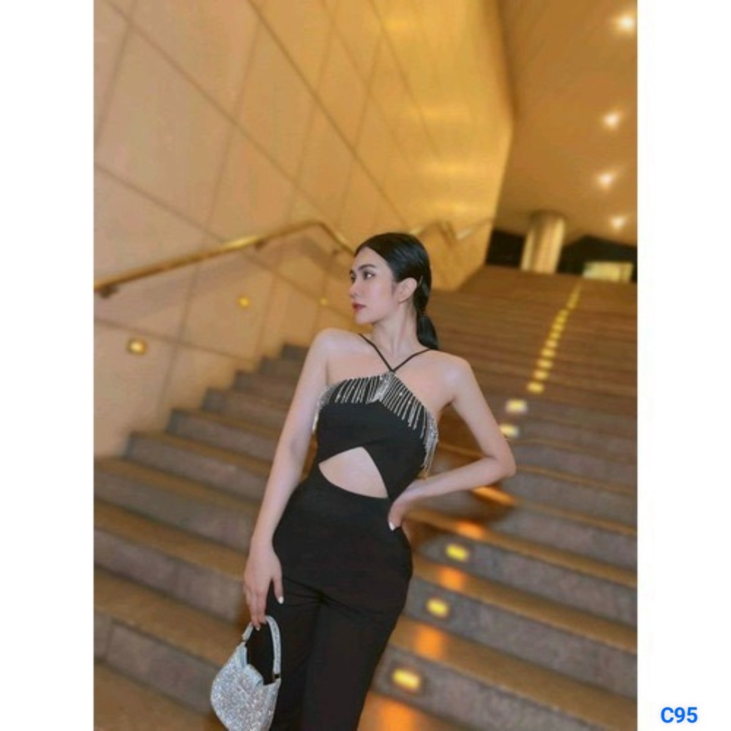 Jum quần ống rộng, jumpsuit nữ dài đi chơi cá tính với quần ống rộng phối áo cổ yếm chéo cổ chất thun umi tôn dáng