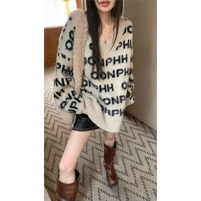 Áo Khoác Len Dệt Kim Cổ Chữ V Thời Trang Mùa Thu Đông Dành Cho Nữ