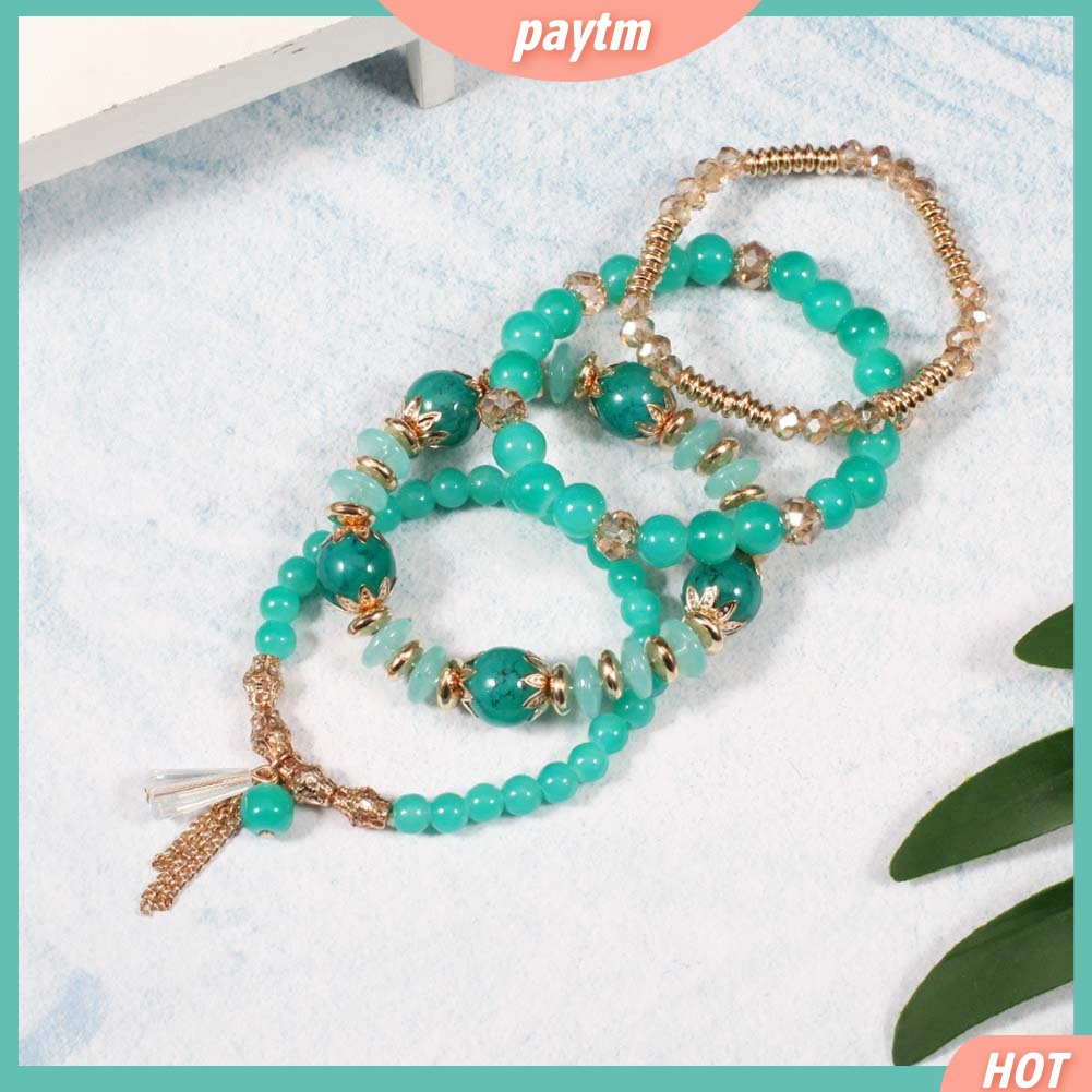 {PTM} Set 4 vòng đeo tay xâu hạt mã não giả phong cách Boho xinh xắn cho nữ