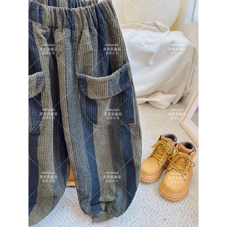 Quần Kẻ Sọc Có Túi Màu Sắc Tương Phản Phong Cách Hàn Quốc Cho Bé