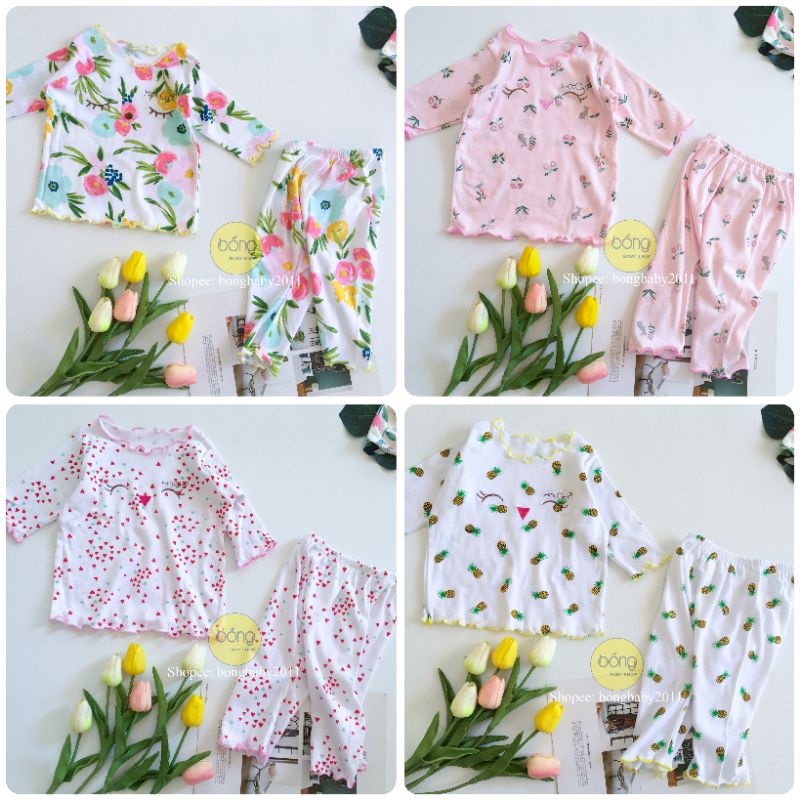 Bộ thun mát dài tay bé gái 4-11kg/đồ bộ sơ sinh