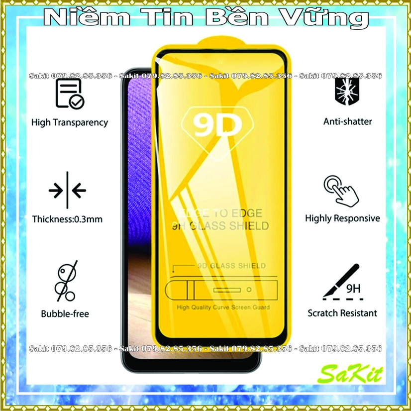 Kính cường lực full điện thoại samsung a11, a21, a21s, a31, a51, a71, a91 (tặng giấy lau) 9D.