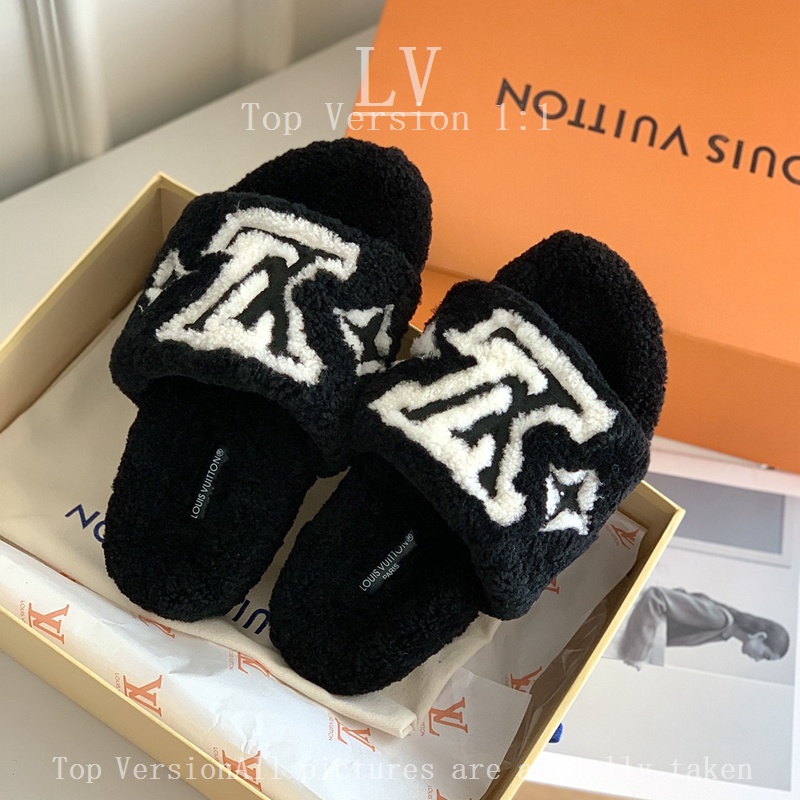 Lv Dép Lông Cừu Đế Dày 3.5cm Giữ Ấm Mùa Đông Thời Trang Cho Nữ