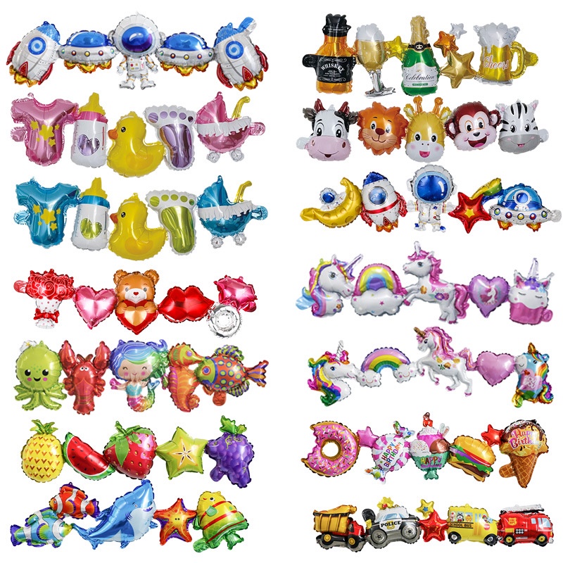 Dây Treo Banner Chất Liệu Bong Bóng Hình Chai Ly Bia Đồ Ăn Động Vật Hộp Quà Xe Cộ Trang Trí Tiệc Sinh Nhật HPBD Lễ Hội