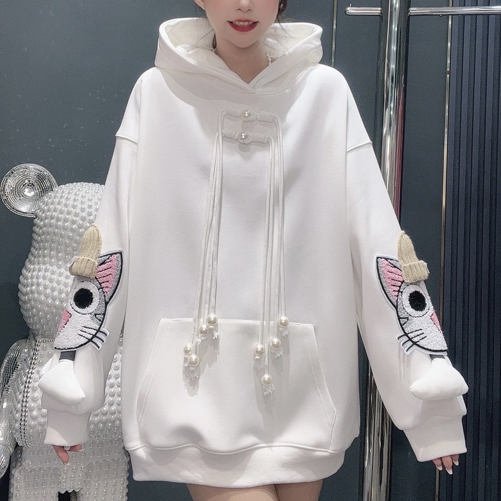 Áo Nỉ Tay Dài Có Nón Dày Dặn Thời Trang Mùa Đông 2022 Dành Cho Nữ