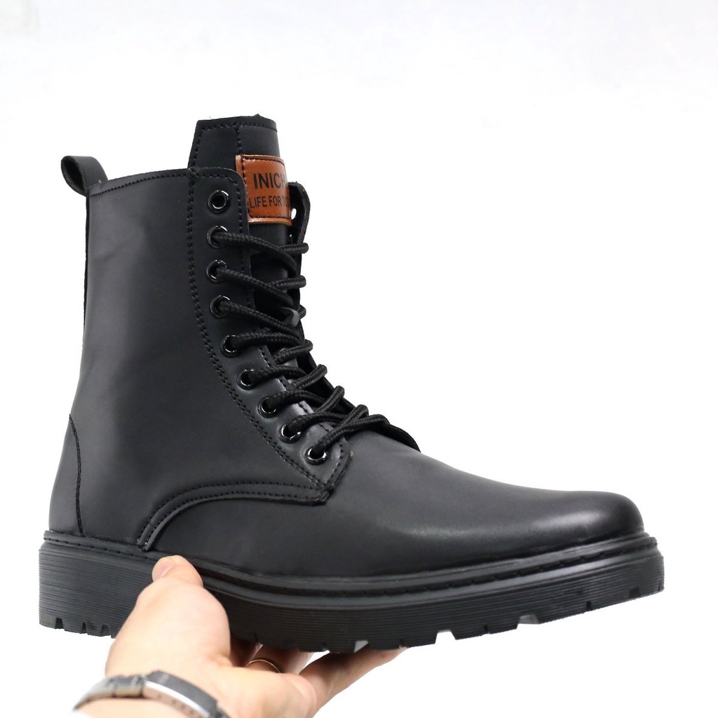 Giày Chunky Combat Boots da thời trang INICHI G1105 da lì chống nhăn, khóa kéo phiên bản đế chunky