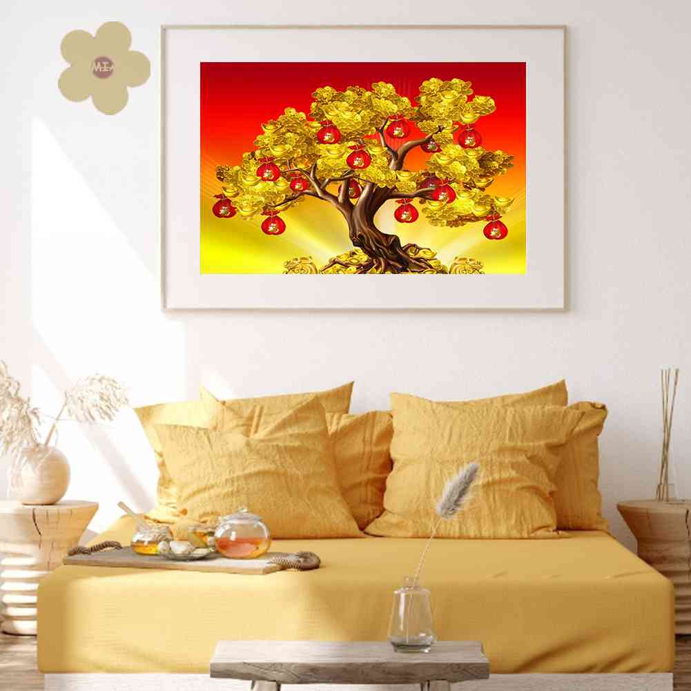 Tranh Đính Đá Kim Cương Toàn Bộ 5D DIY Hình Vẽ Cây Tiền