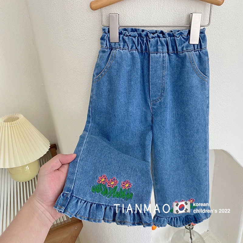 Quần Jeans Thêu Họa Tiết Phong Cách Phương Tây Cho Bé Gái