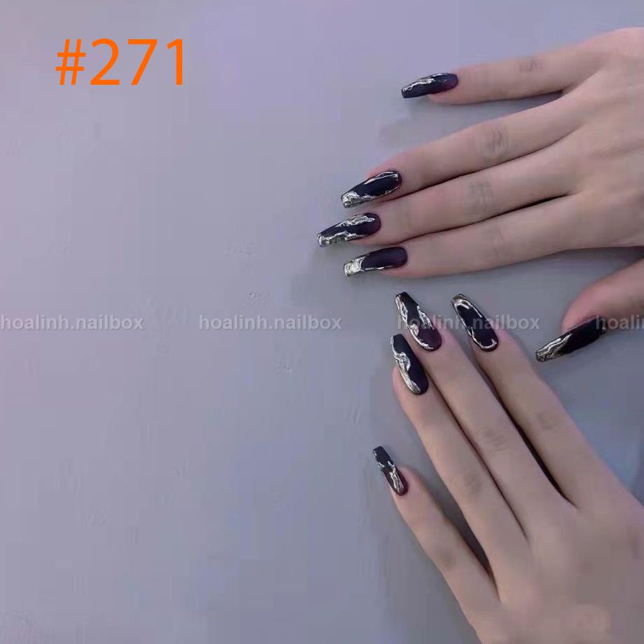 Thach Đen Tráng Gương Gel Nổi Form Thang Gắn Móng Úp - Hoa Linh Nail Box thiết kế thủ công 271