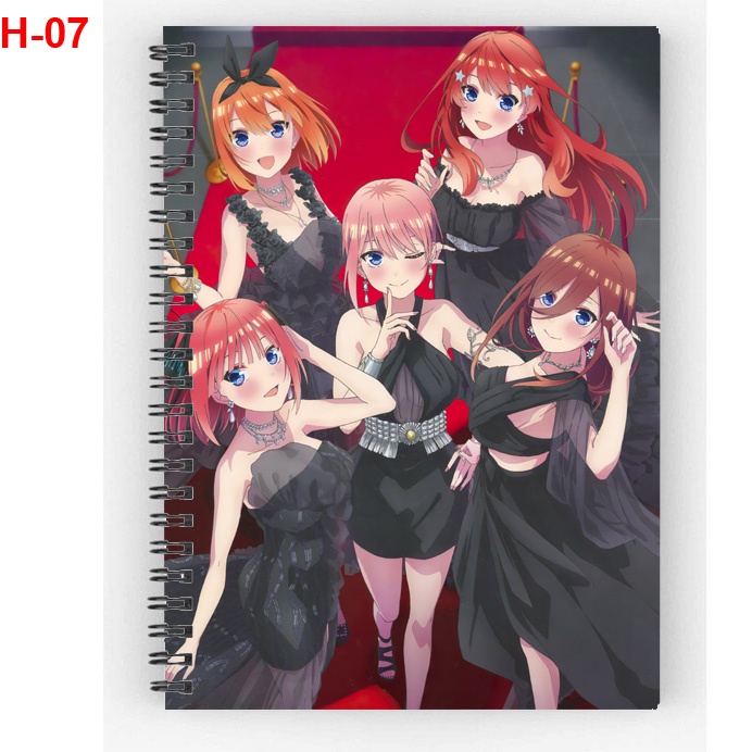 Sổ lò xo anime GoToubun no Hanayome - Nhà có 5 nàng tiên -200 trang giấy, khổ a6, nhiều mẫu